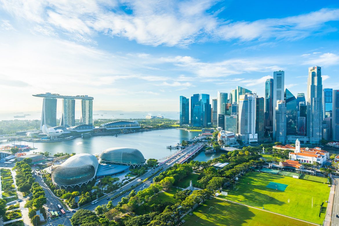 Beautiful architecture building exterior cityscape in Singapore